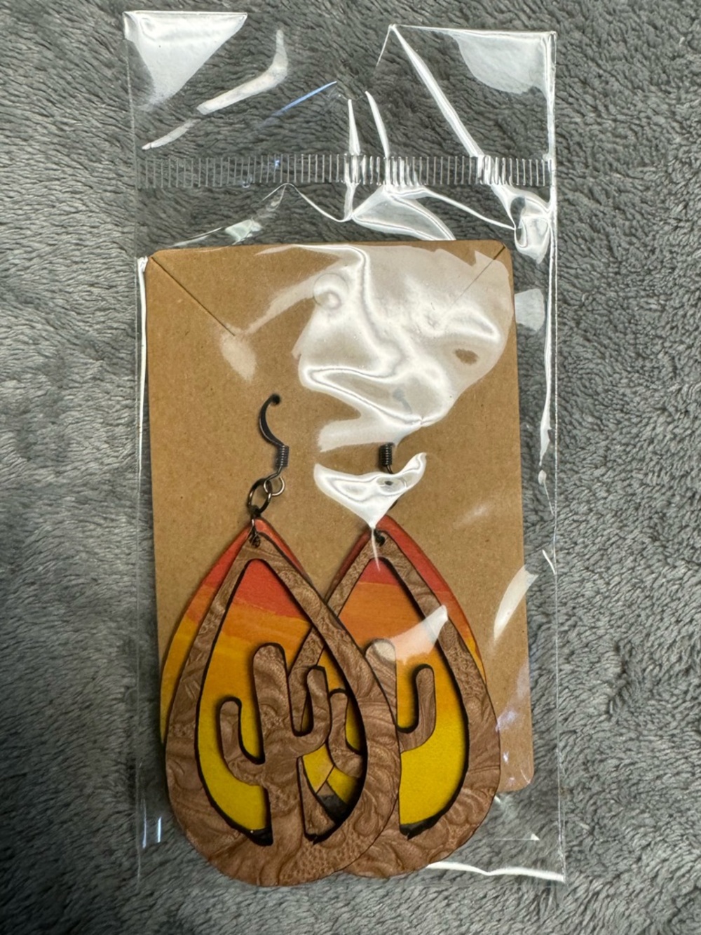 Boho Cactus Teardrop Earrings - Yellow & Orange